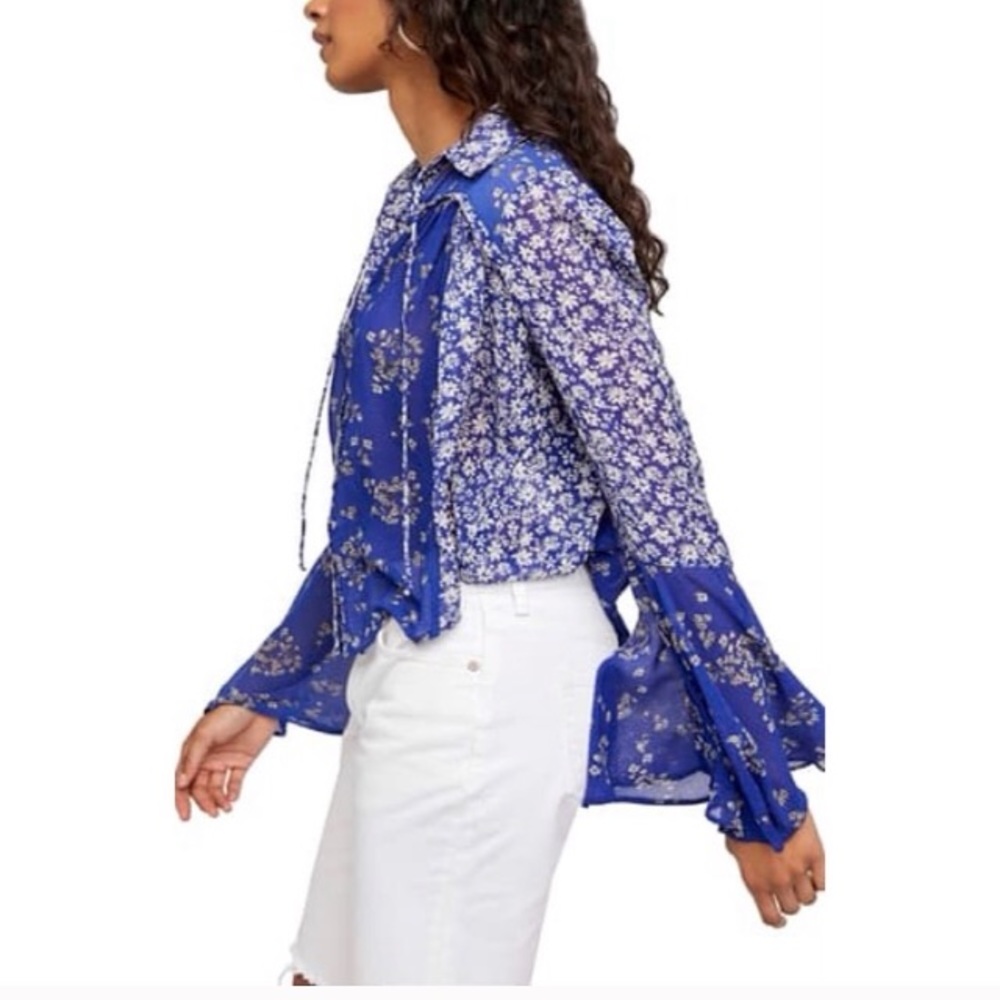 COPY - Free People Serena Royal Blue Bell Sleeve Blouse - Picture 7 of 7